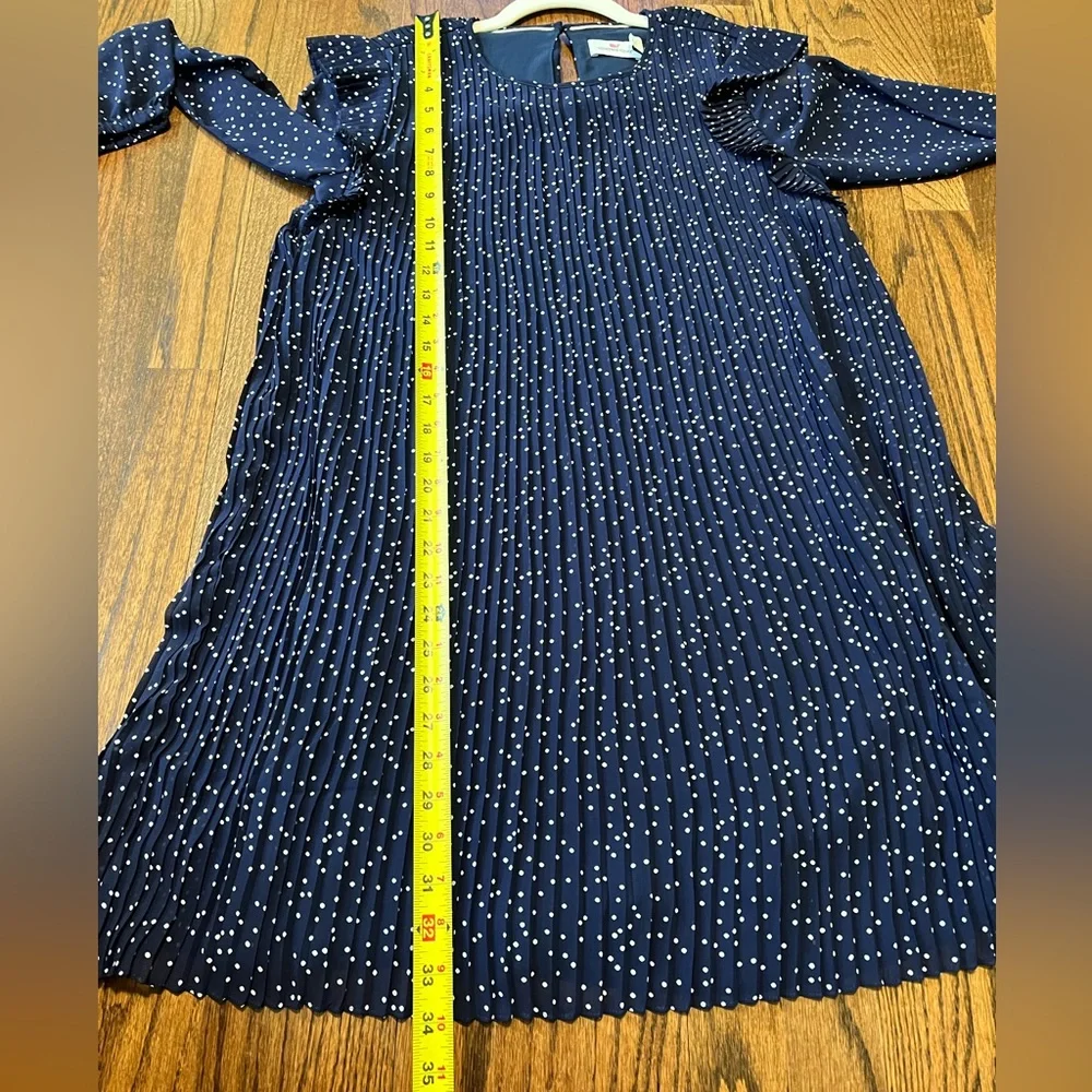 VINEYARD VINES Girls' Polka Dot Pleated Dress Navy Blue Flutter Sleeves …